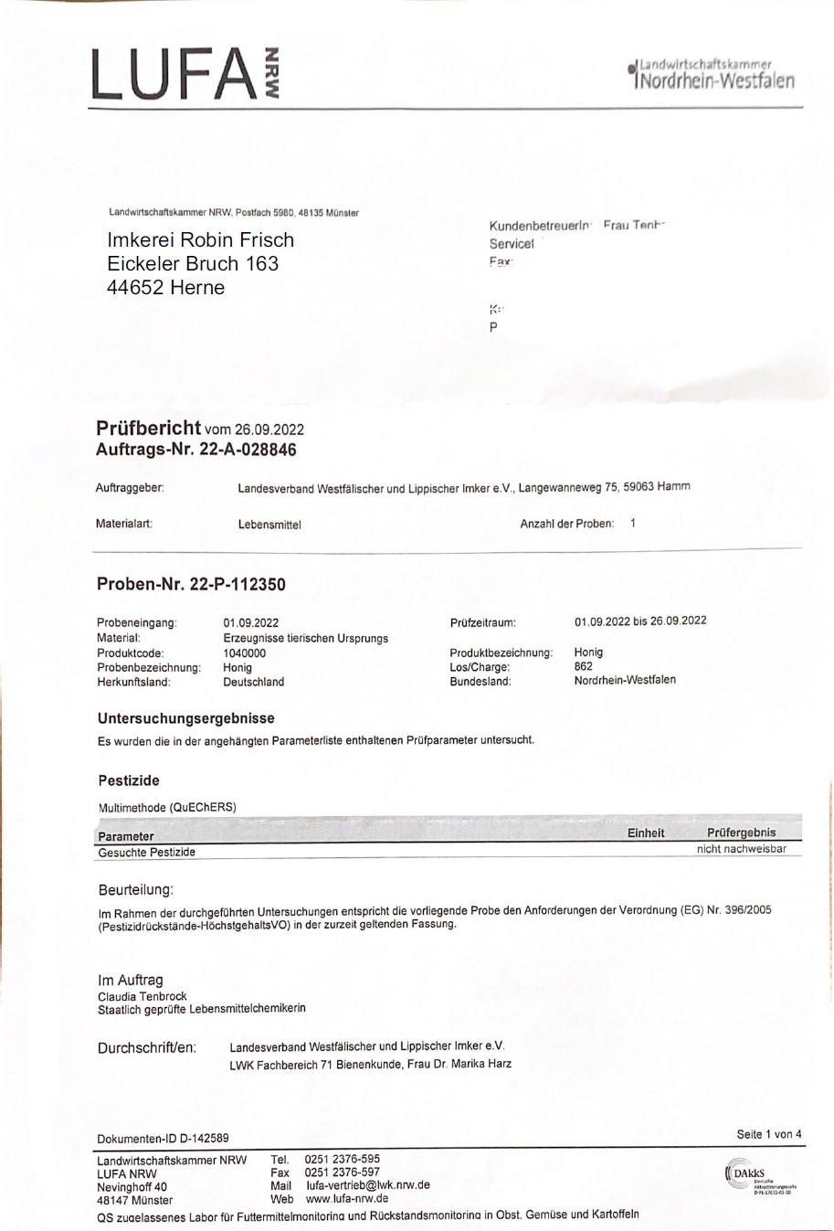 Laborbericht auf Pestizide